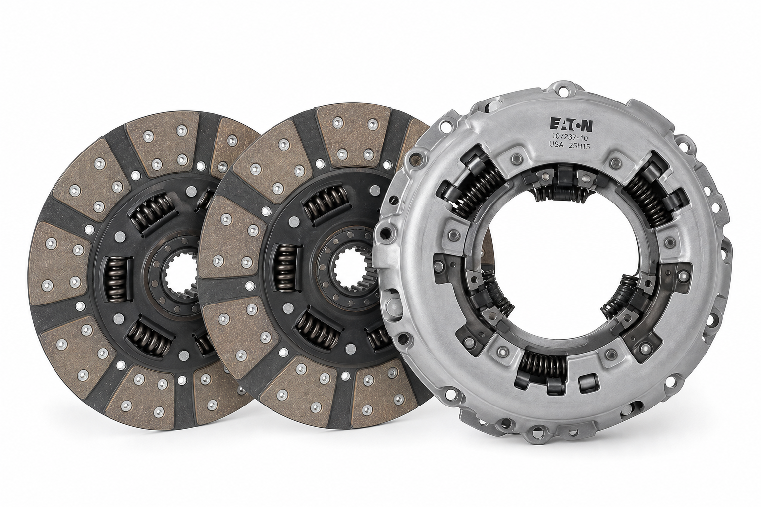 EATON 107237-10 14 in. (350mm) Stamped Pull-Type Angle Spring 2 Plate Clutch Set: 1-3/4 in. Spline 3 Ceramic Button