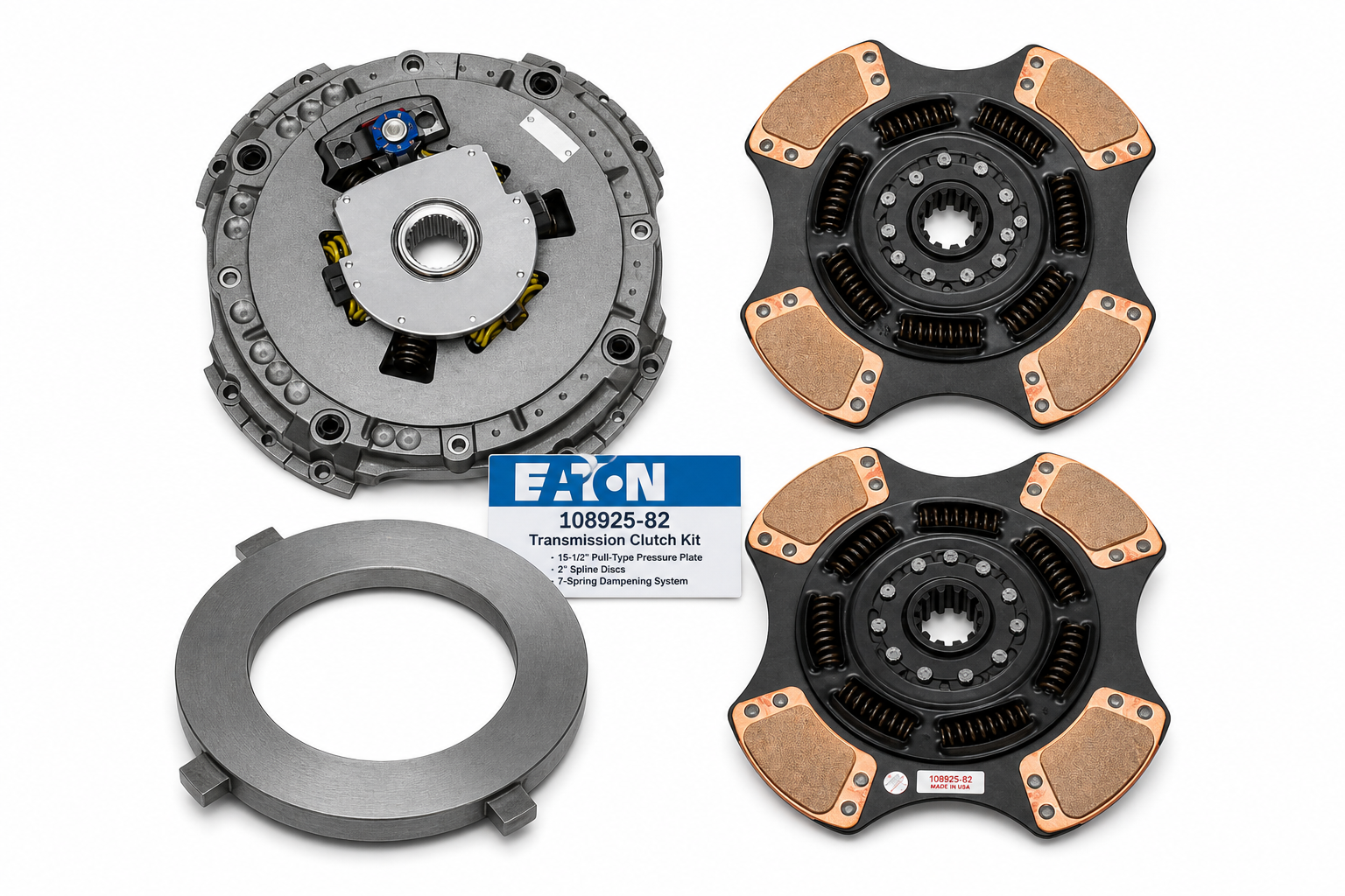 EATON 108925-82AM Transmission Clutch Kit - 15-1/2" Pull-Type Evertough Easy Pedal, 2" Spline, 7 Spring