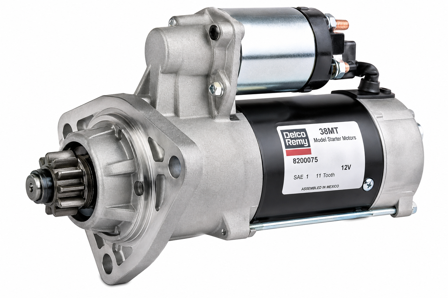 DELCO REMY 8200075 Starter Motor - 38MT Model, 12V, SAE 1 Mounting, 11Tooth, Clockwise