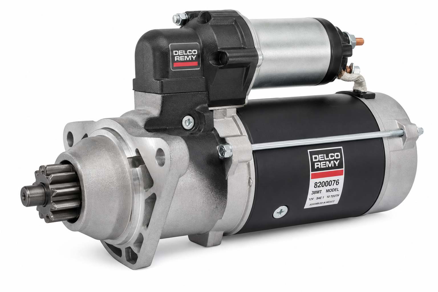 DELCO REMY 8200076 Starter Motor - 38MT Model, 12V, SAE 1 Mounting, 10 Tooth, Clockwise
