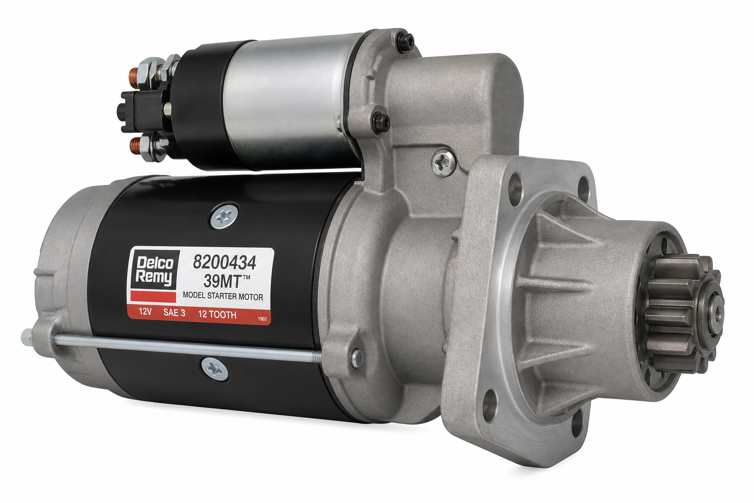 DELCO REMY 8200434 Starter Motor - 39MT Model, 12V, SAE 3 Mounting, 12 Tooth, Clockwise