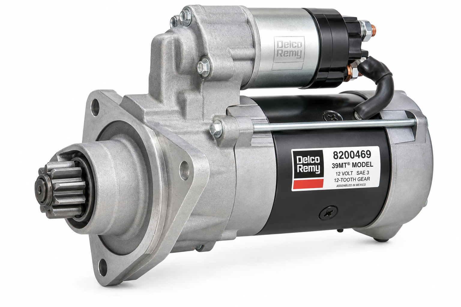 DELCO REMY 8200469 Starter Motor - 39MT Model, 12V, SAE 3 Mounting, 12Tooth, Clockwise