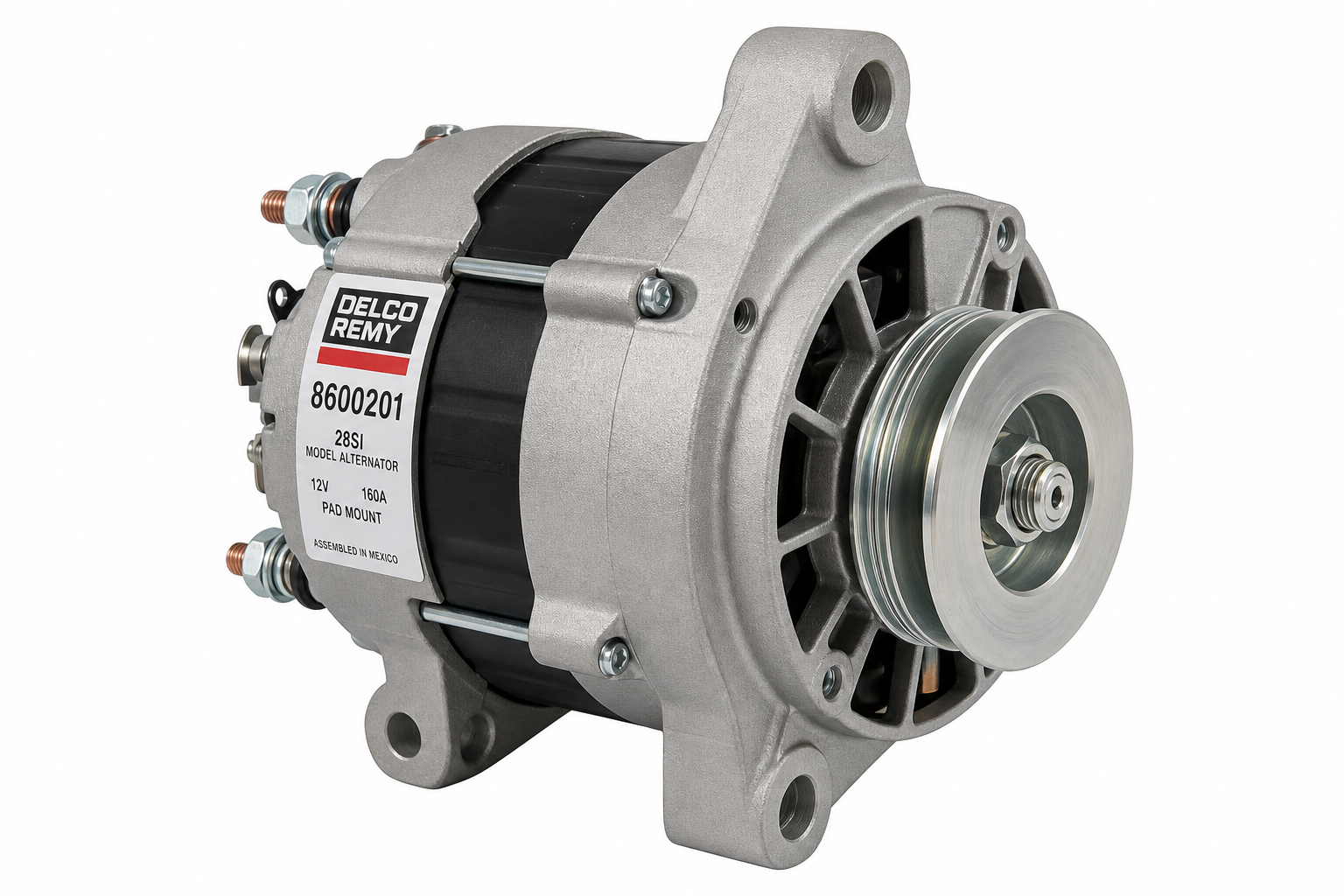DELCO REMY 8600201 Alternator - 28SI Model, 12V, 160A, 5/16 B+ Output Terminal, Pad