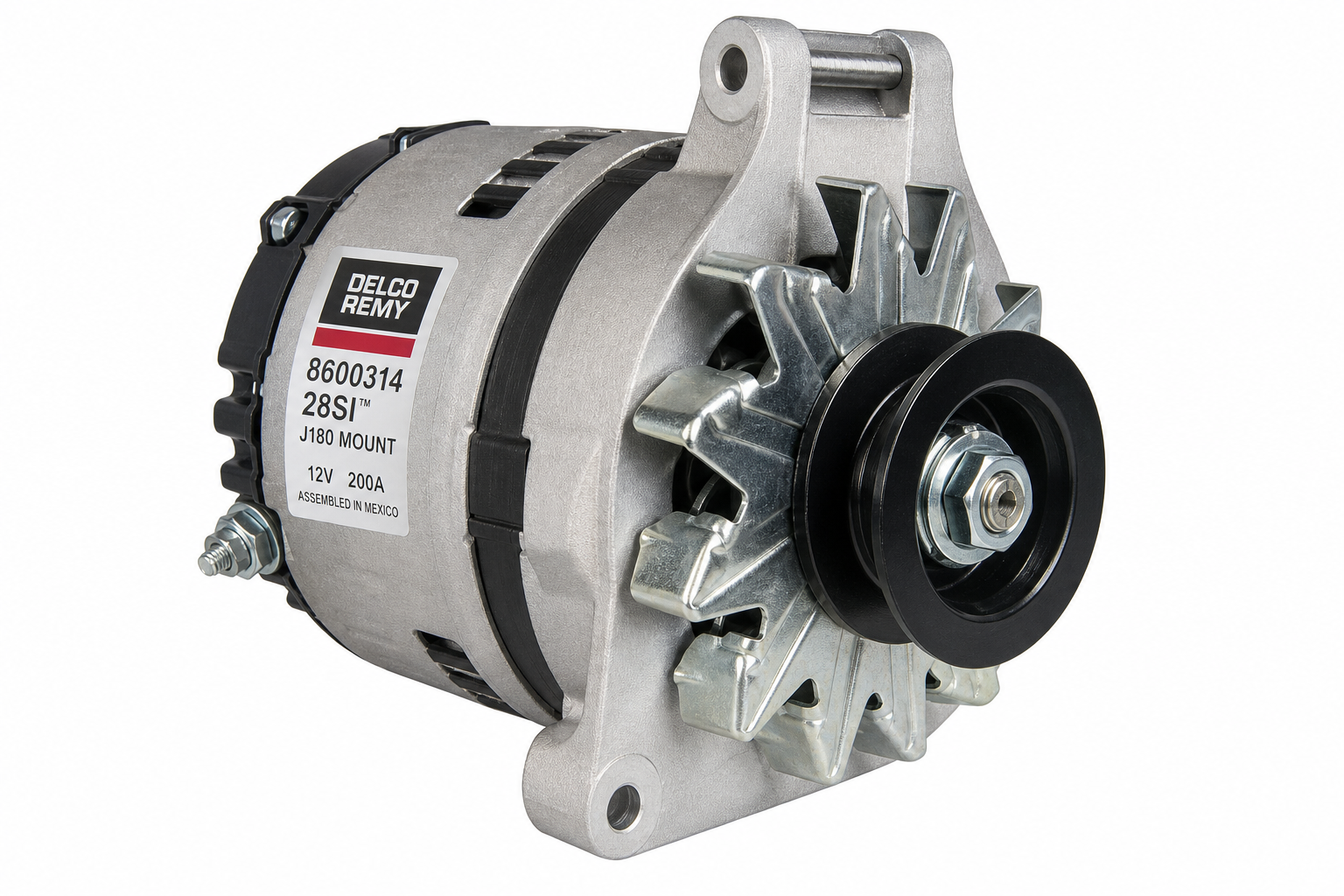 DELCO REMY 8600314 Alternator - 28SI Model, 12V, 200A, 5/16 B+ Output Terminal, J180 Hinge