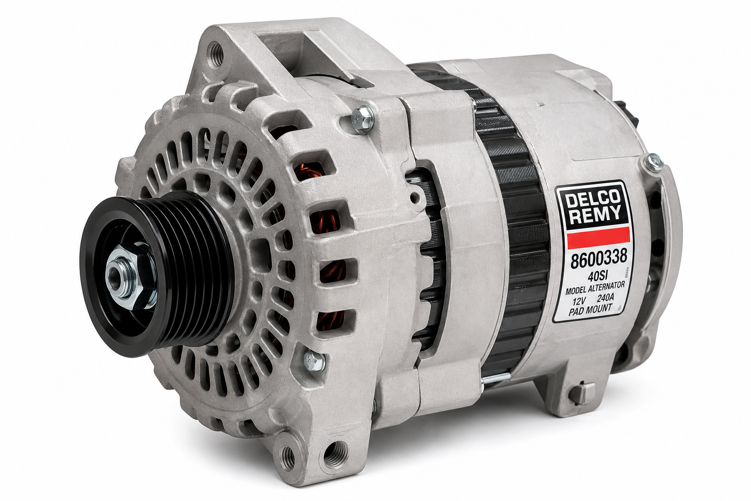 DELCO REMY 8600338 Alternator - 40SI Model, 12V, 240A, 5/16 B+ Output Terminal, Pad
